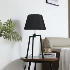 Lucande lámpara de mesa Amona, negro, textil, 69 cm, trípode