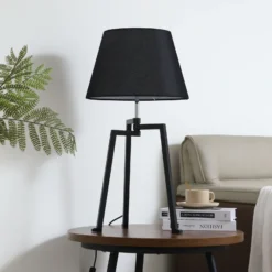 Lucande lámpara de mesa Amona, negro, textil, 69 cm, trípode
