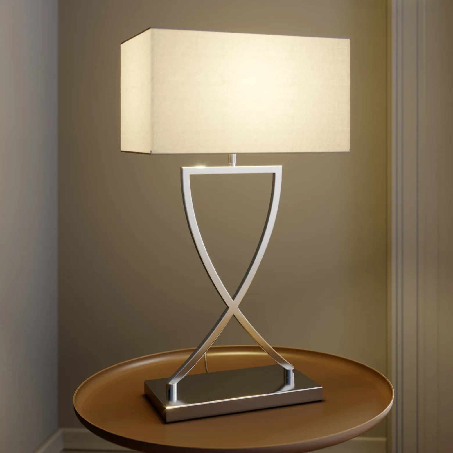 Lucande lámpara de mesa Evaine, cromo/blanco, metal, 66 cm, E27