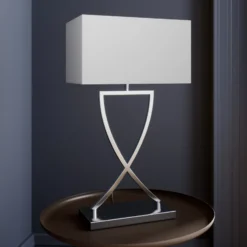 Lucande lámpara de mesa Evaine, cromo/blanco, metal, 66 cm, E27