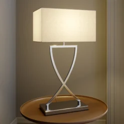 Lucande lámpara de mesa Evaine, cromo/blanco, metal, 66 cm, E27