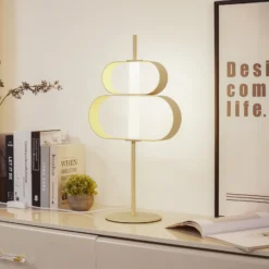Lucande Lámpara de mesa LED Audrina, beige, metal, atenuable