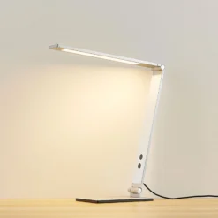Lucande lámpara de mesa LED Nicano, gris, metal, atenuable.