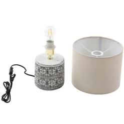 Lucande lámpara de mesa Thalorin, 36,5cm, blanco/negro, cerámica
