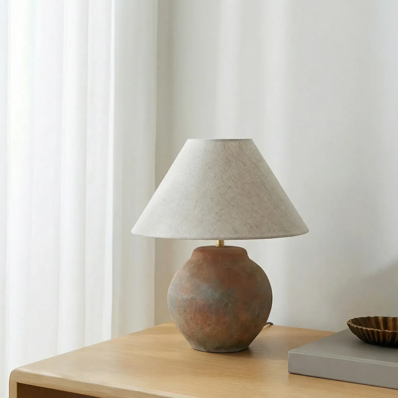 Lucande lámpara de mesa Thalorin, altura 39 cm, marrón, cerámica