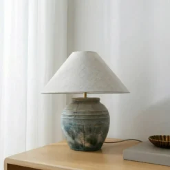 Lucande lámpara de mesa Thalorin, altura 46 cm, gris, cerámica