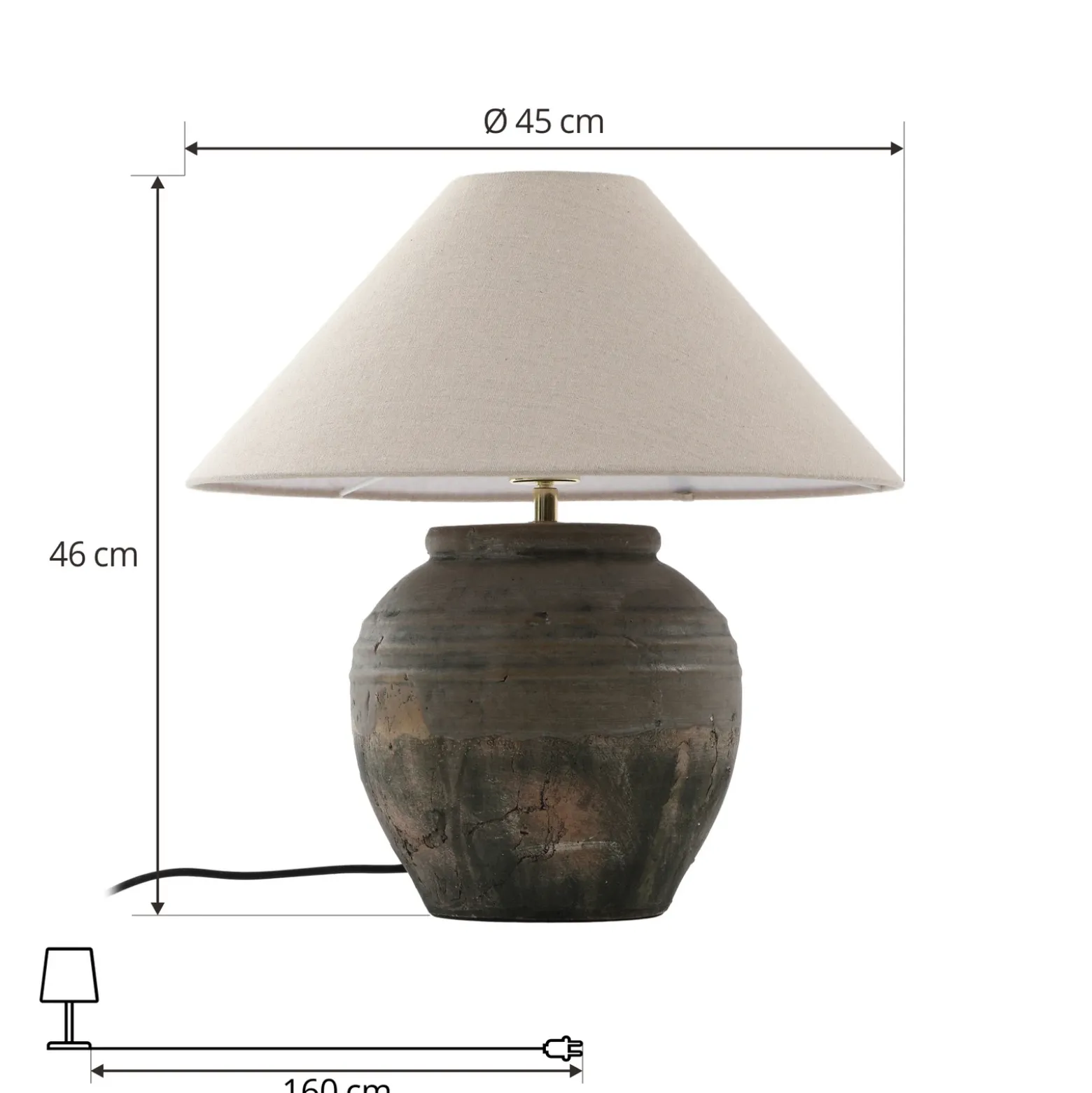Lucande lámpara de mesa Thalorin, altura 46 cm, gris, cerámica