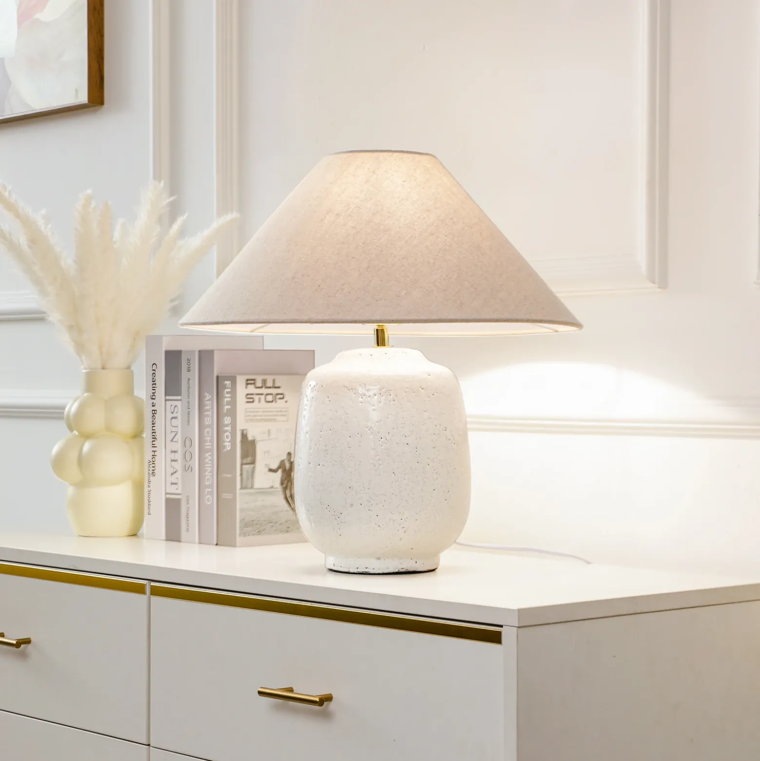 Lucande lámpara de mesa Thalorin, altura 47 cm, blanco, cerámica