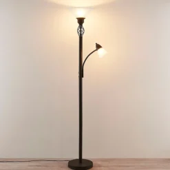 Lucande Lámpara de pie Dunja, blanco/óxido, metal, lámpara de lectura