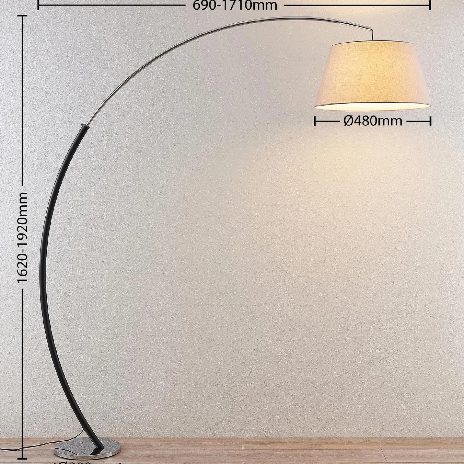 Lucande Lámpara de pie Evelyna, gris/negro, metal, 192 cm