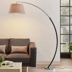 Lucande Lámpara de pie Evelyna, gris/negro, metal, 192 cm