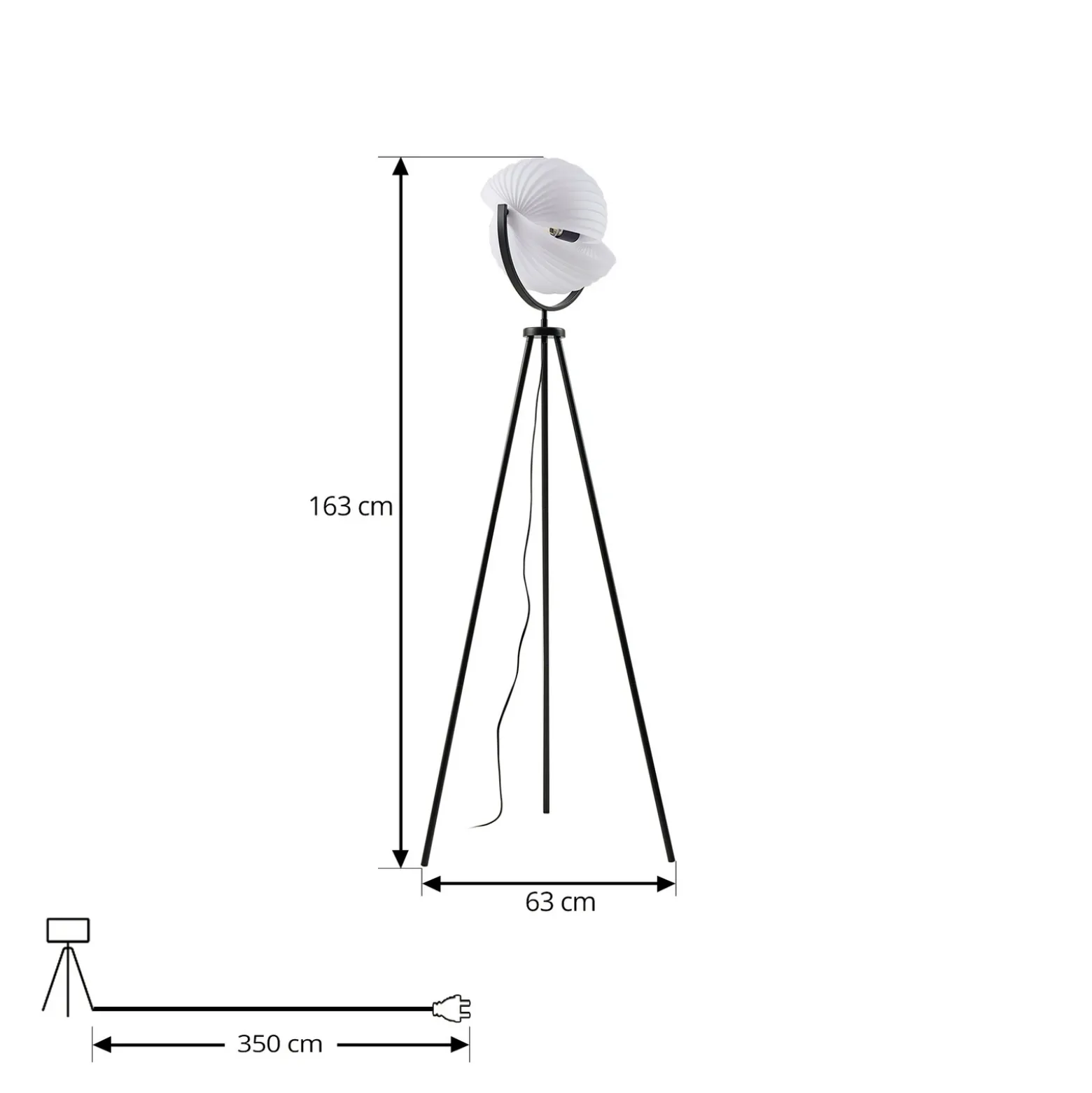 Lucande Lámpara de pie Helva, 150 cm, blanco/negro, giratoria
