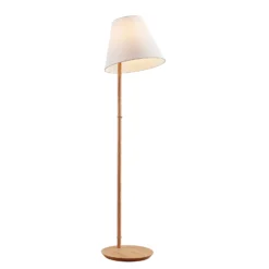 Lucande lámpara de pie Jinda, blanco, madera, tela, 160 cm, E27