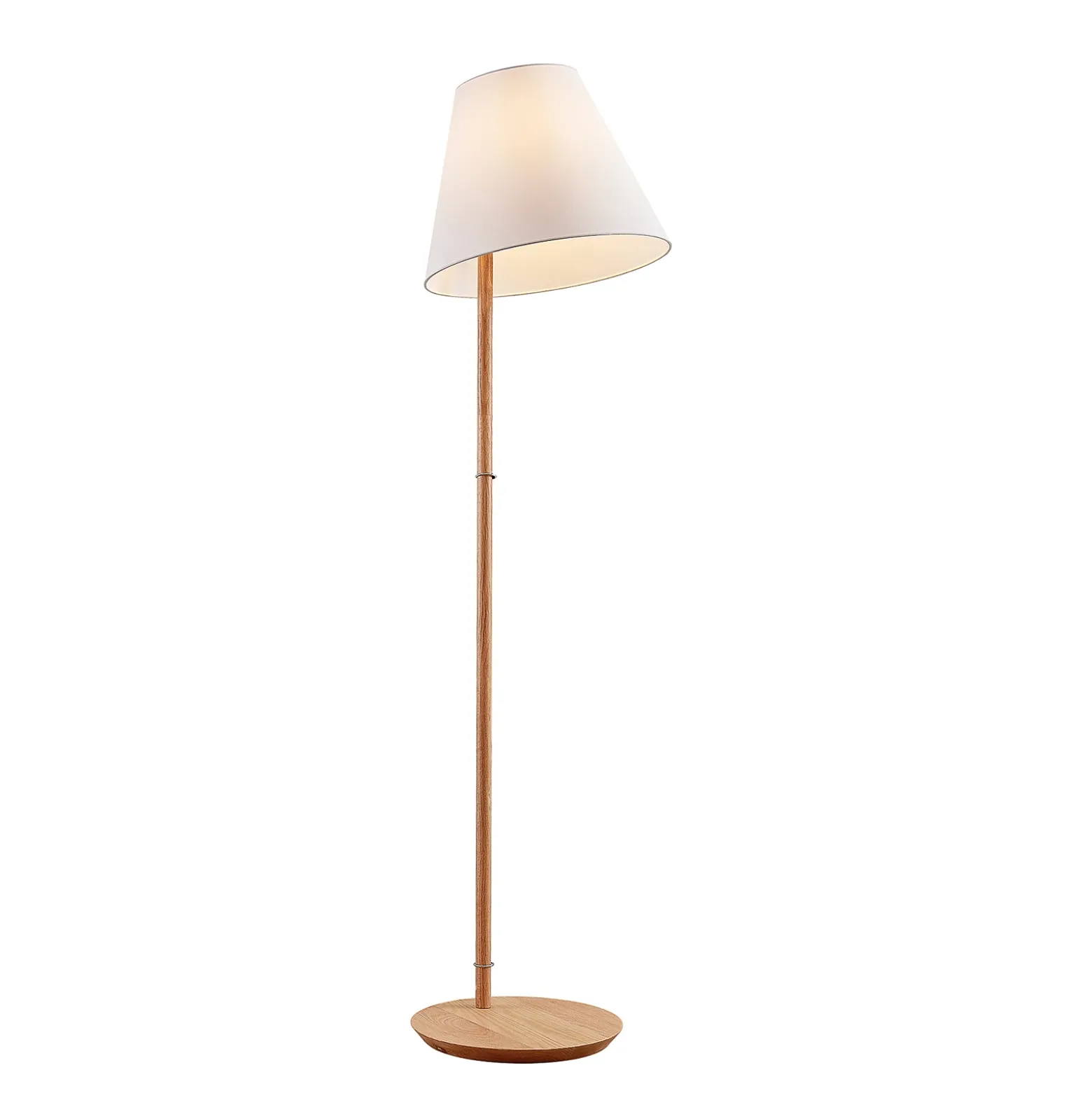Lucande lámpara de pie Jinda, blanco, madera, tela, 160 cm, E27