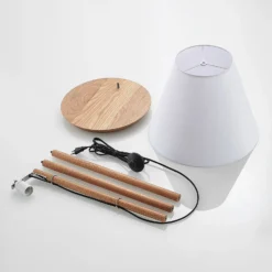 Lucande lámpara de pie Jinda, blanco, madera, tela, 160 cm, E27