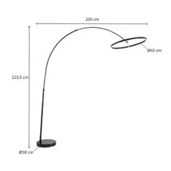 Lucande Lámpara de pie LED arqueada Virvera, redonda, negra, metal