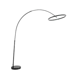 Lucande Lámpara de pie LED arqueada Virvera, redonda, negra, metal