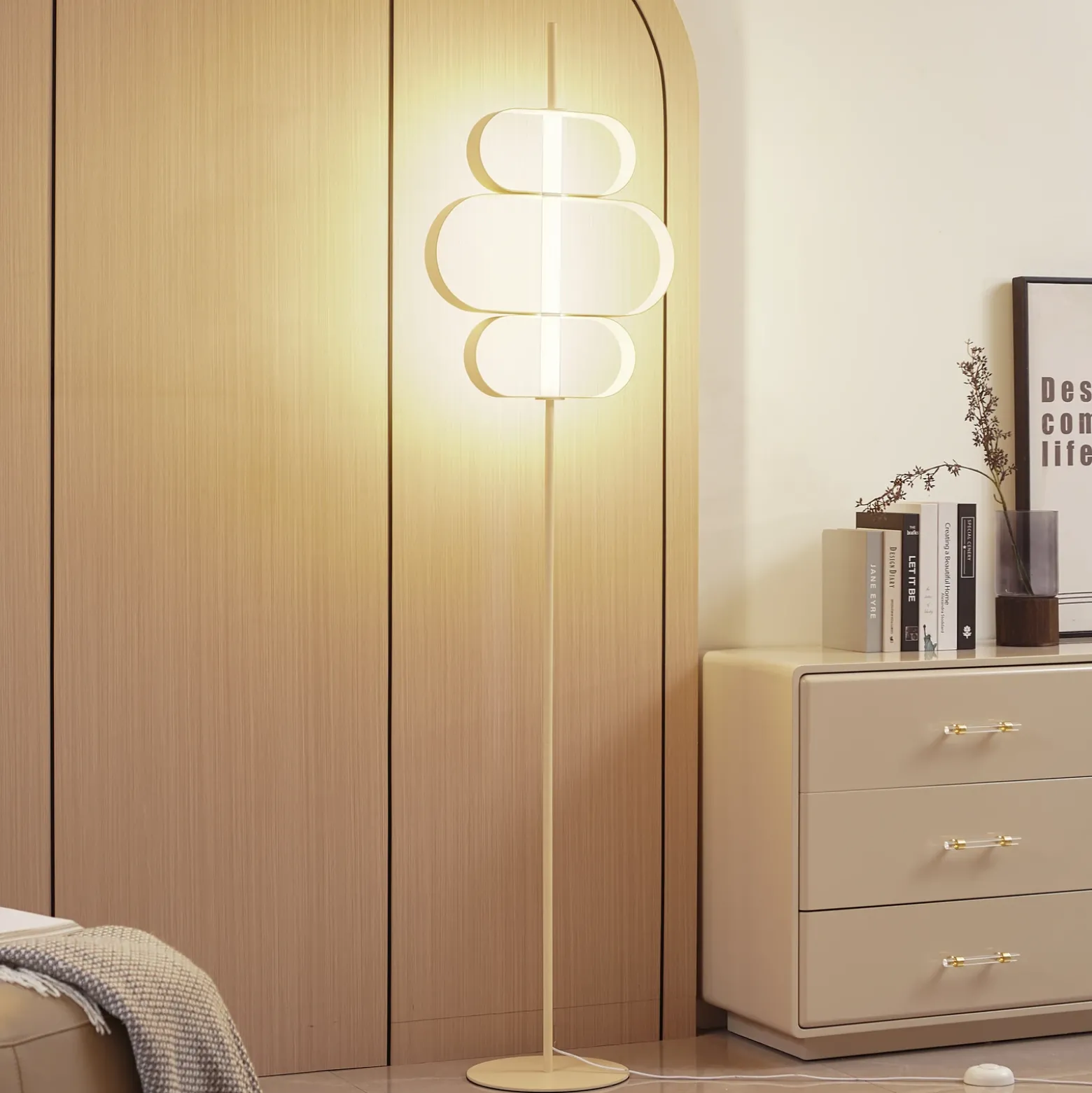 Lucande Lámpara de pie LED Audrina, beige, metal, atenuable