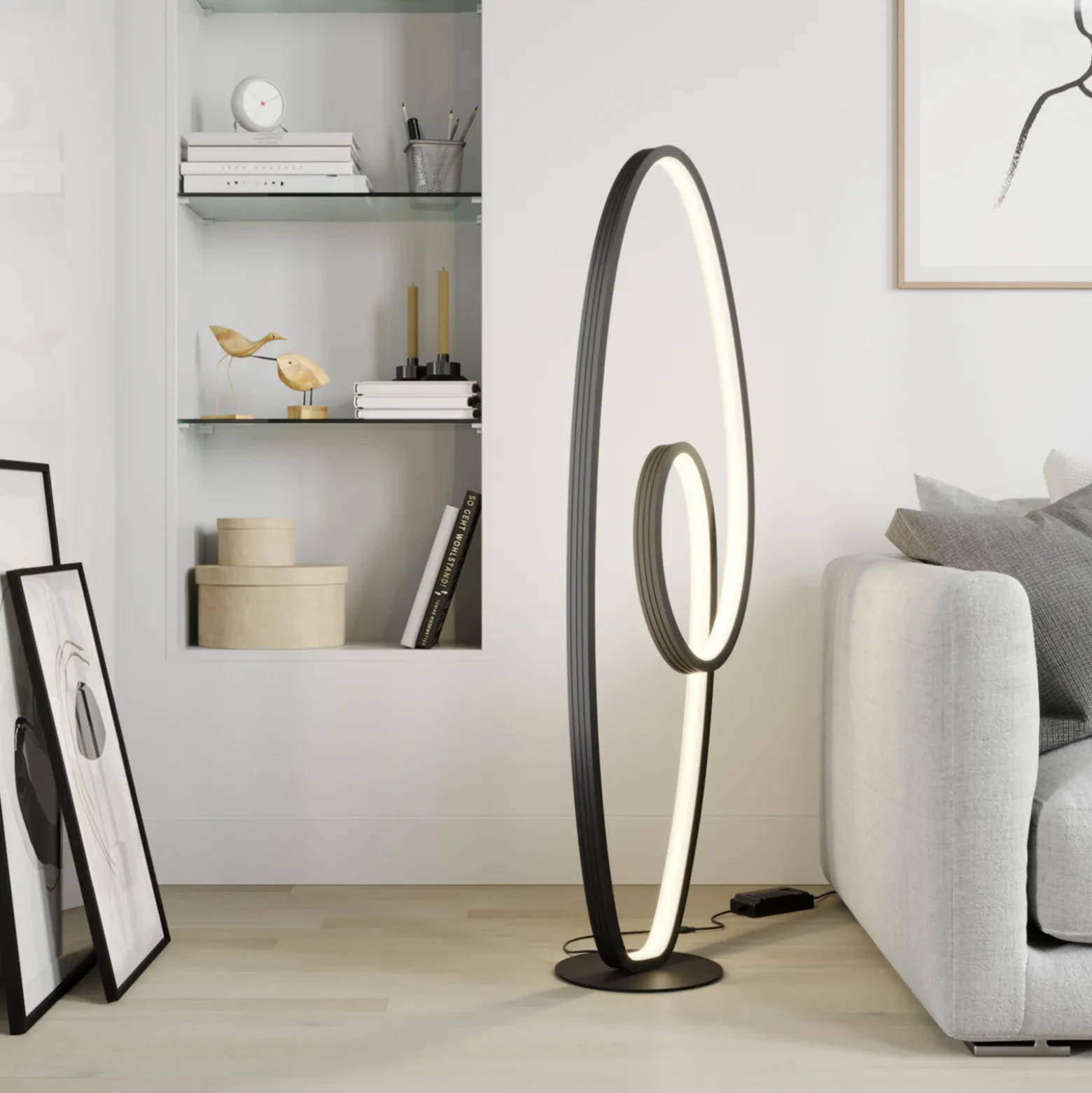 Lucande Lámpara de pie LED Bronwyn, 122cm, antracita, aluminio