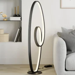 Lucande Lámpara de pie LED Bronwyn, 122cm, antracita, aluminio