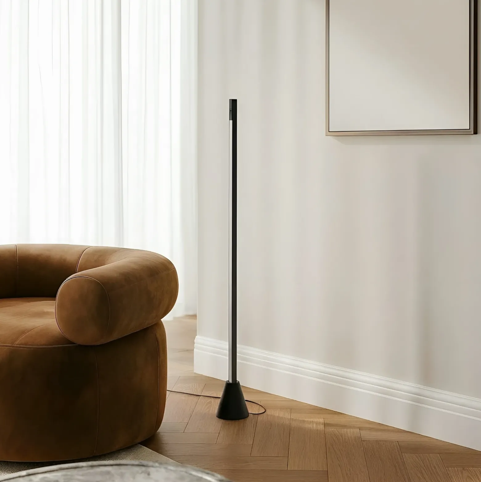 Lucande lámpara de pie LED Linija, negra, altura 110 cm, sensor