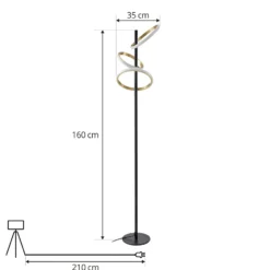 Lucande lámpara de pie LED Madu, negra, metal, 160 cm, atenuable