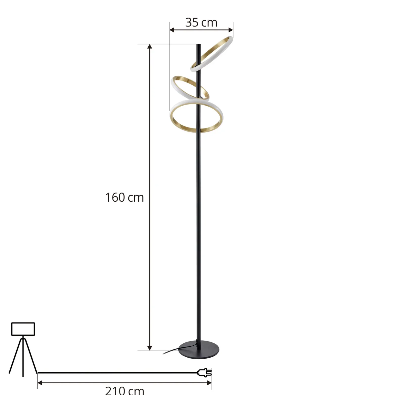 Lucande lámpara de pie LED Madu, negra, metal, 160 cm, atenuable