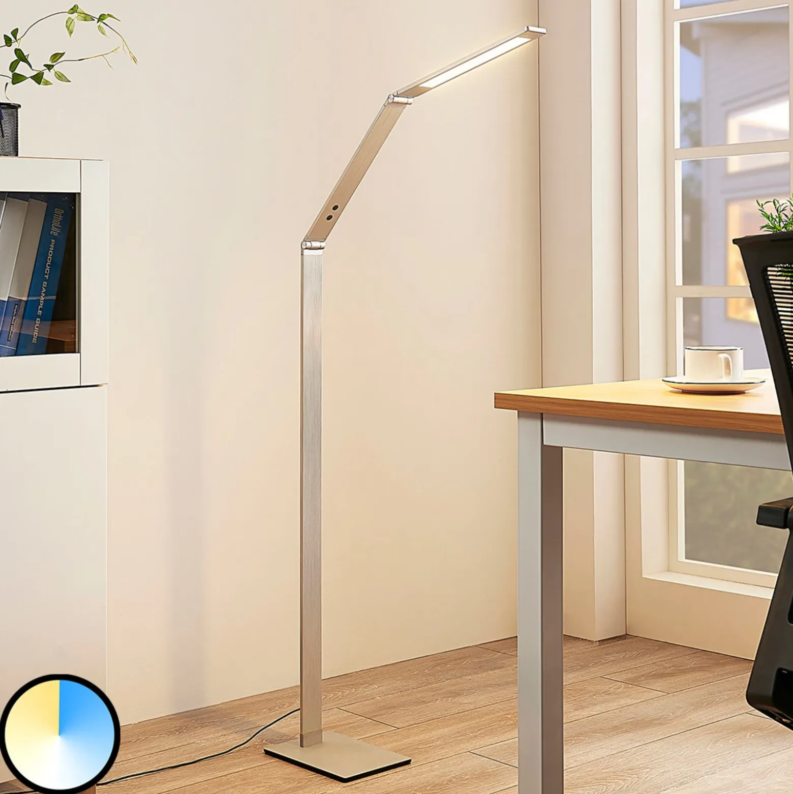 Lucande lámpara de pie LED Nicano, gris, metal, CCT, 125cm