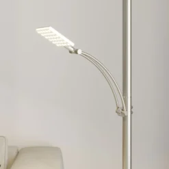 Lucande Lámpara de pie LED Parthena, níquel, metal, 180 cm