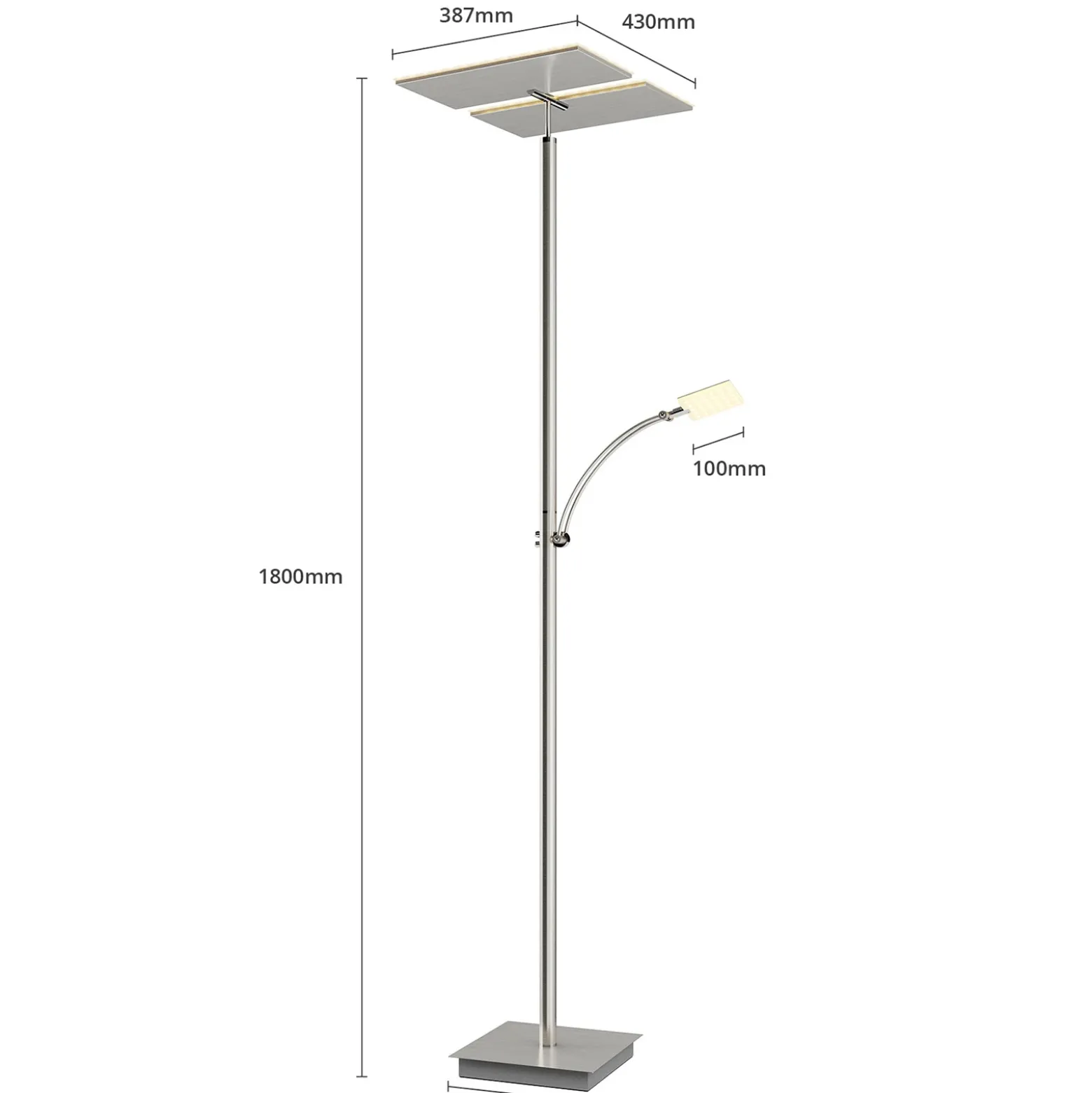 Lucande Lámpara de pie LED Parthena, níquel, metal, 180 cm