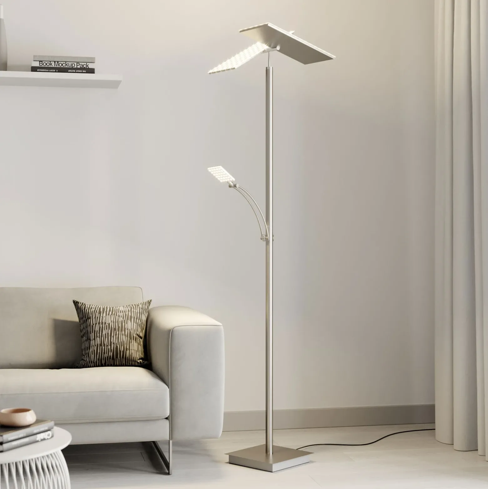 Lucande Lámpara de pie LED Parthena, níquel, metal, 180 cm