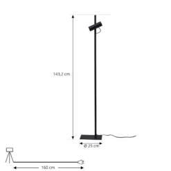 Lucande Lámpara de pie Lysias, negro, metal, altura 143,2 cm