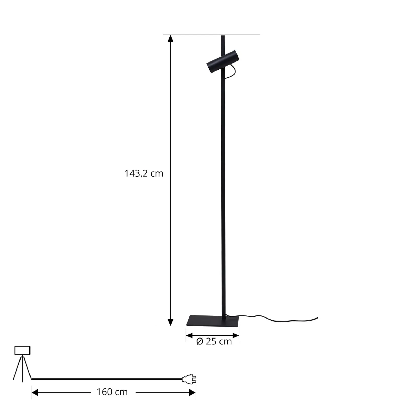 Lucande Lámpara de pie Lysias, negro, metal, altura 143,2 cm