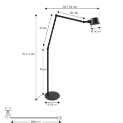 Lucande lámpara de pie Silka, altura 216 cm, negro, metal