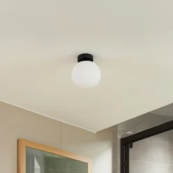 Lucande lámpara de techo Bidolo, negro, cristal, Ø 15 cm, IP44