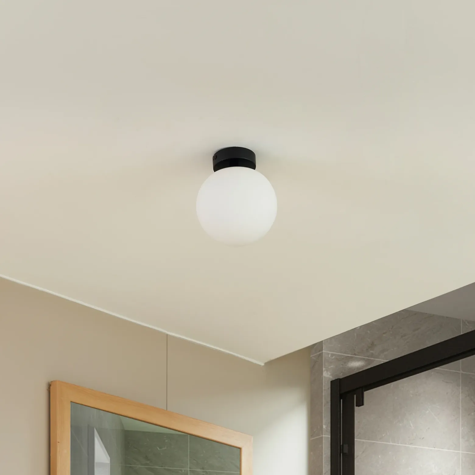 Lucande lámpara de techo Bidolo, negro, cristal, Ø 15 cm, IP44