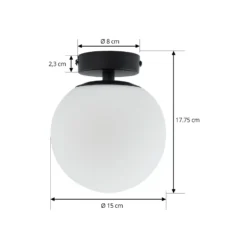 Lucande lámpara de techo Bidolo, negro, cristal, Ø 15 cm, IP44