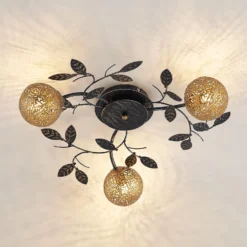 Lucande lámpara de techo Evory, Ø 53 cm, 3 luces, negro/oro, G9