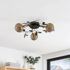 Lucande lámpara de techo Evory, Ø 53 cm, 3 luces, negro/oro, G9