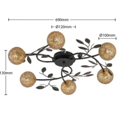 Lucande lámpara de techo Evory, Ø 69 cm, 6 luces, negro/oro, G9