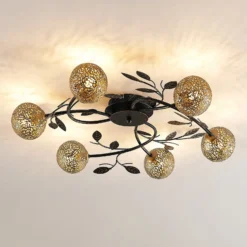 Lucande lámpara de techo Evory, Ø 69 cm, 6 luces, negro/oro, G9