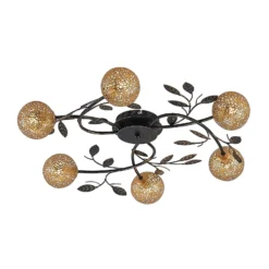 Lucande lámpara de techo Evory, Ø 69 cm, 6 luces, negro/oro, G9