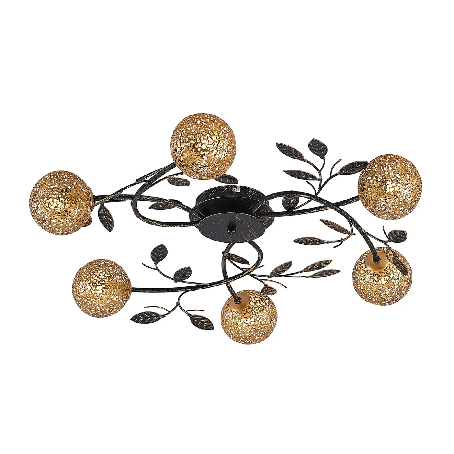 Lucande lámpara de techo Evory, Ø 69 cm, 6 luces, negro/oro, G9