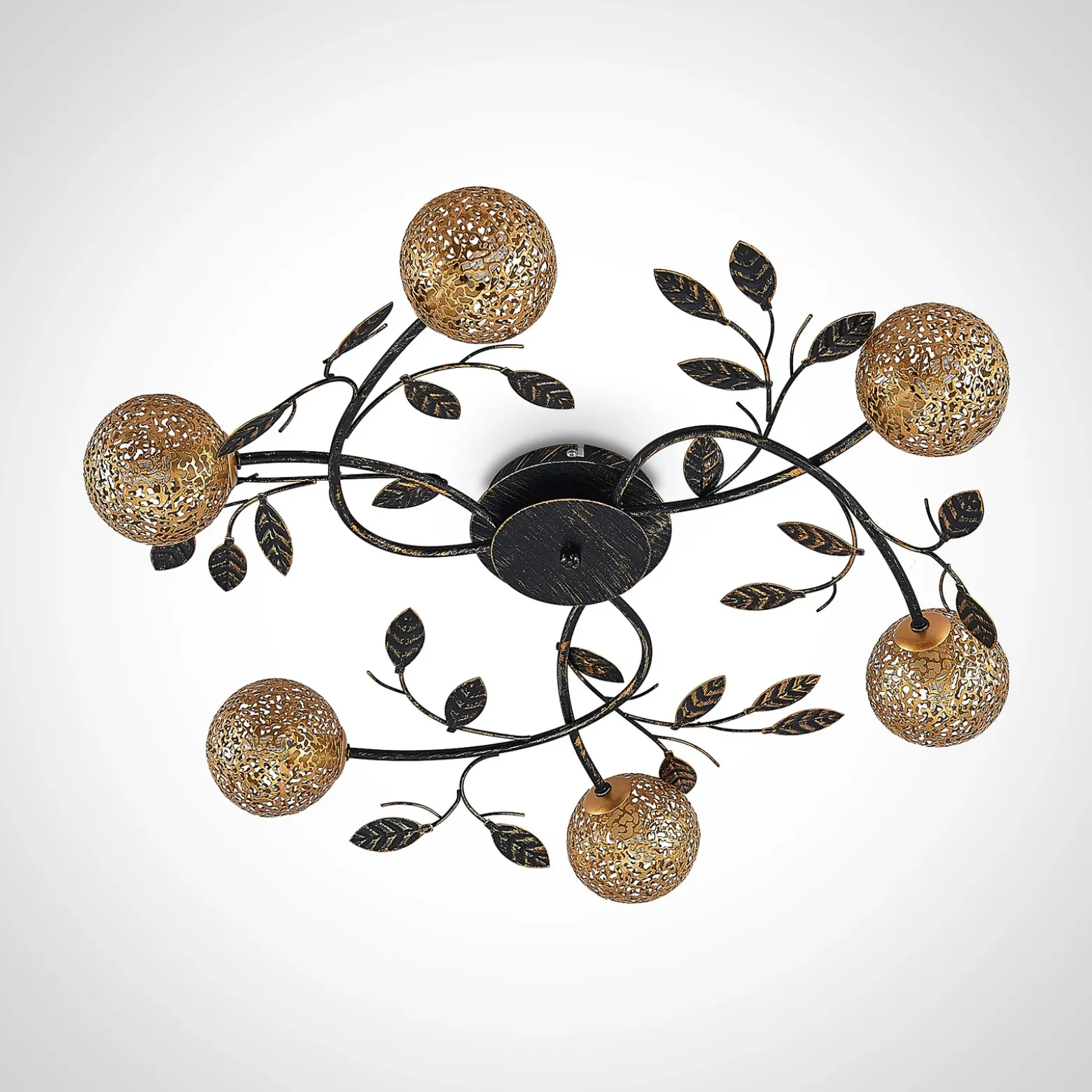 Lucande lámpara de techo Evory, Ø 69 cm, 6 luces, negro/oro, G9