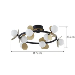 Lucande Lámpara de techo LED Pallo, 9 luces, negro/oro, cristal