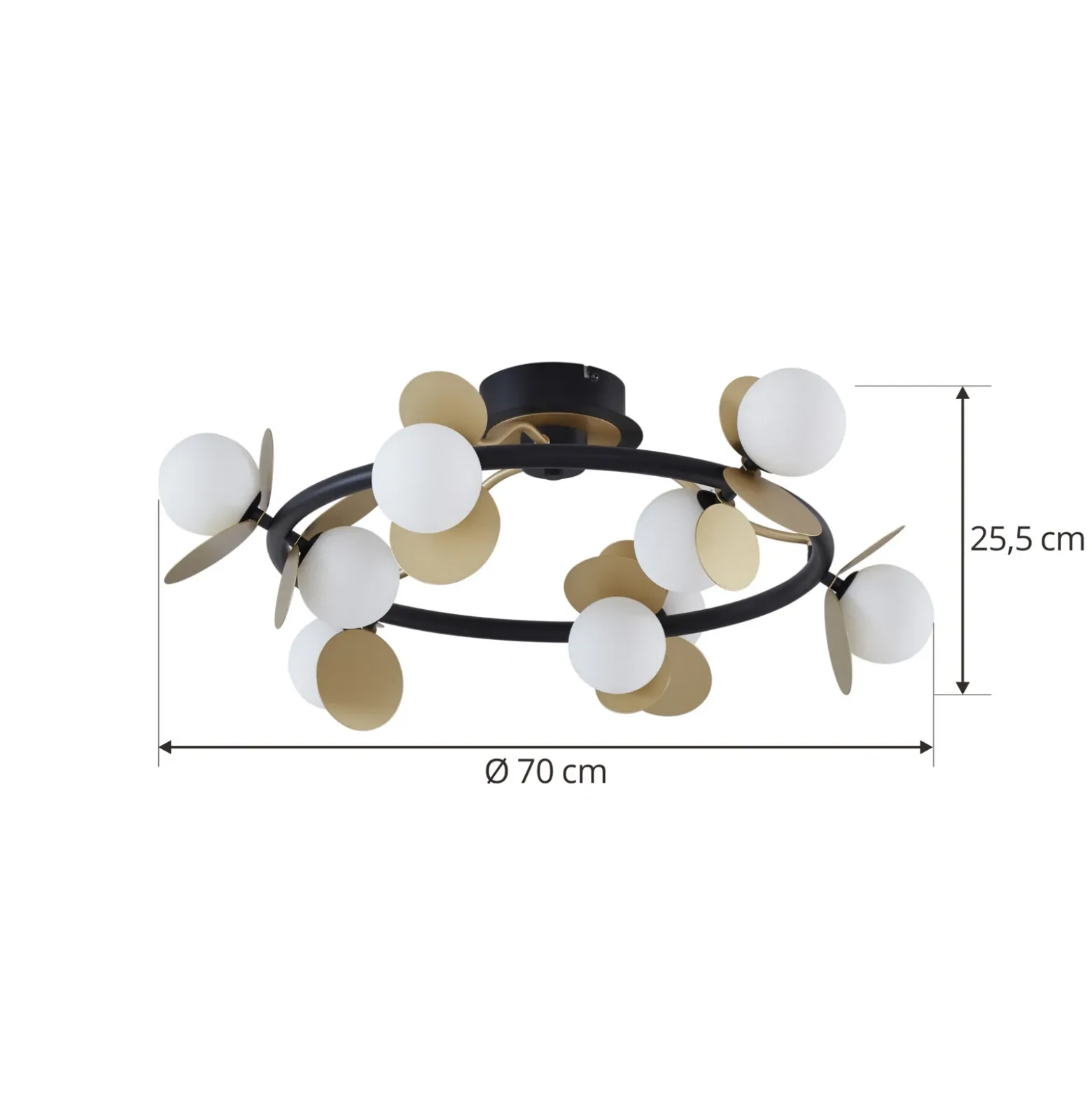 Lucande Lámpara de techo LED Pallo, 9 luces, negro/oro, cristal