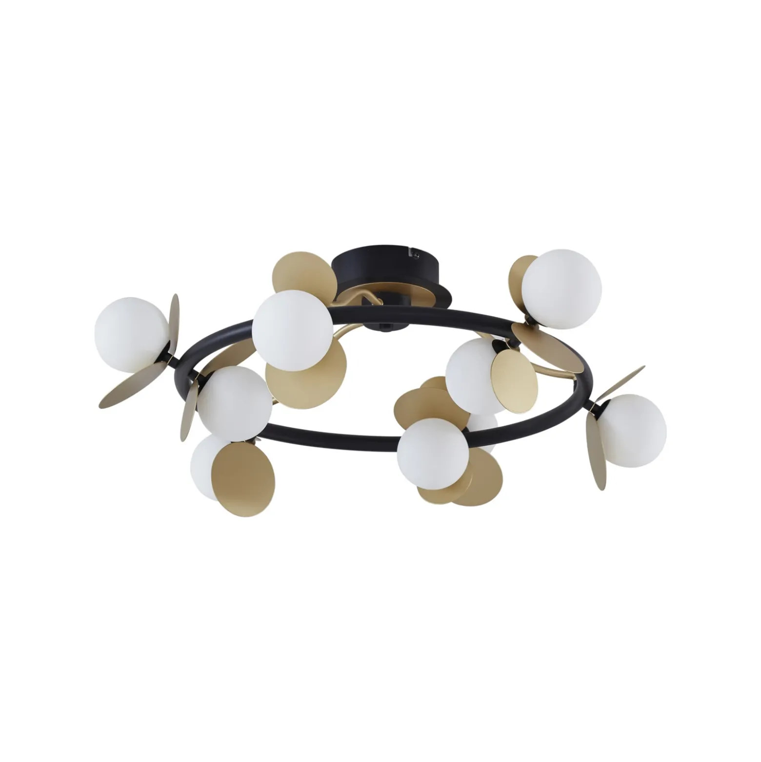 Lucande Lámpara de techo LED Pallo, 9 luces, negro/oro, cristal