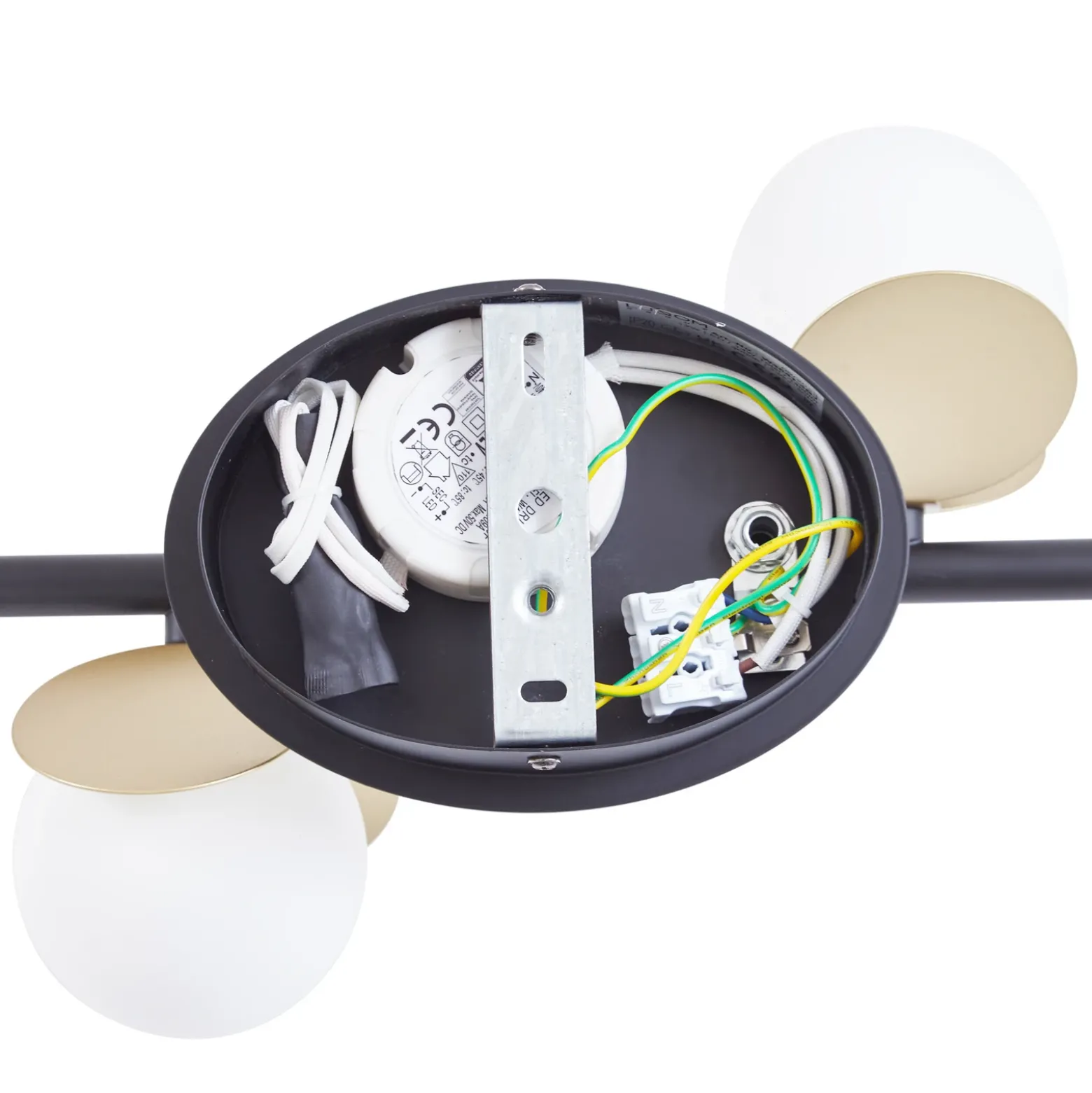Lucande Lámpara de techo LED Pallo, 4 luces, negro/oro, cristal