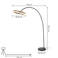 Lucande Lámpara LED arqueada Yekta, color latón, 183 cm, atenuable