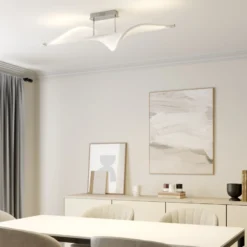 Lucande Lámpara LED de techo Edano, 122 cm, blanca, textil, atenuable